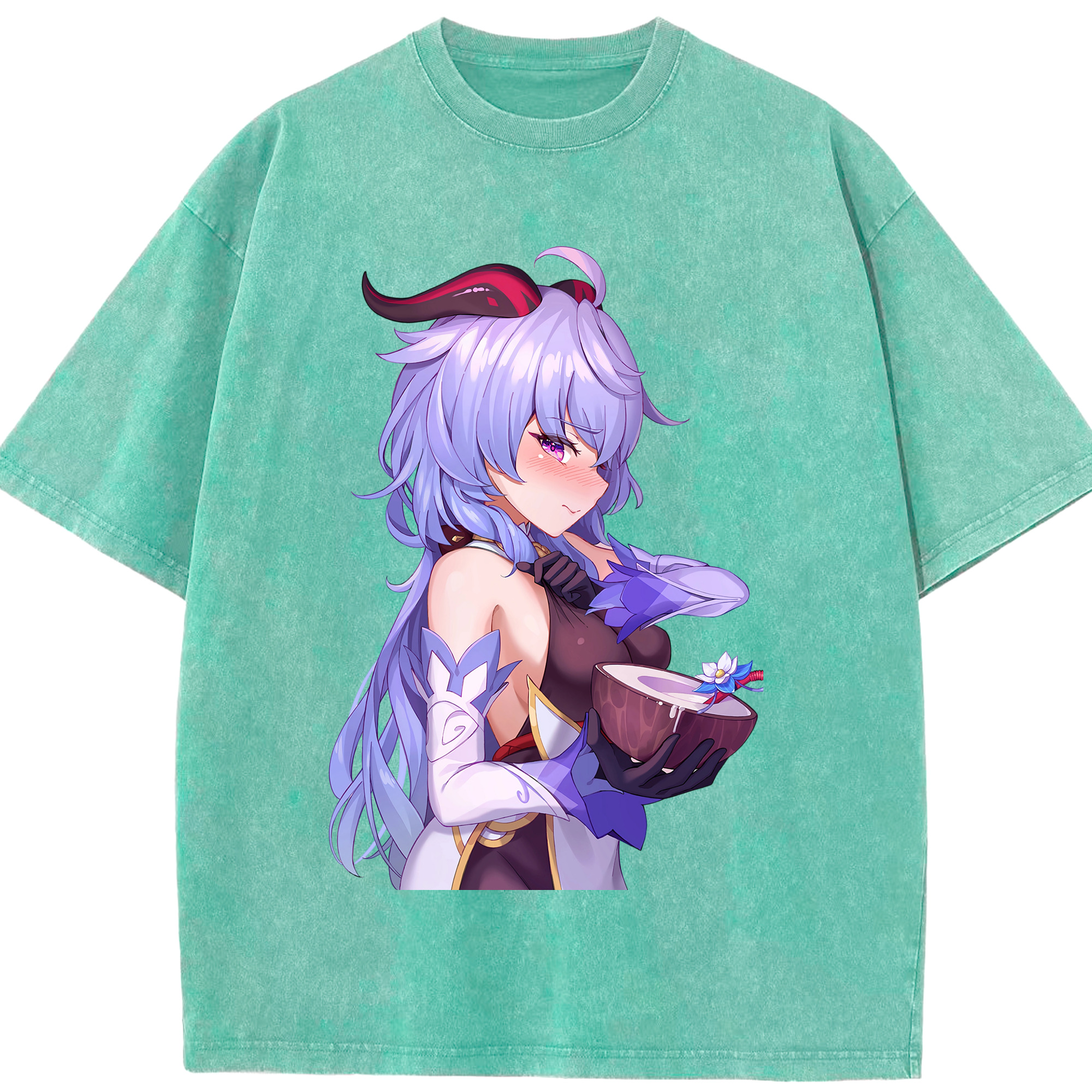 げんし神 甘雨 かんう genshin Ganyu 綿100% ヴィンテージ風 半袖Tシャツ（フロントプリント）
